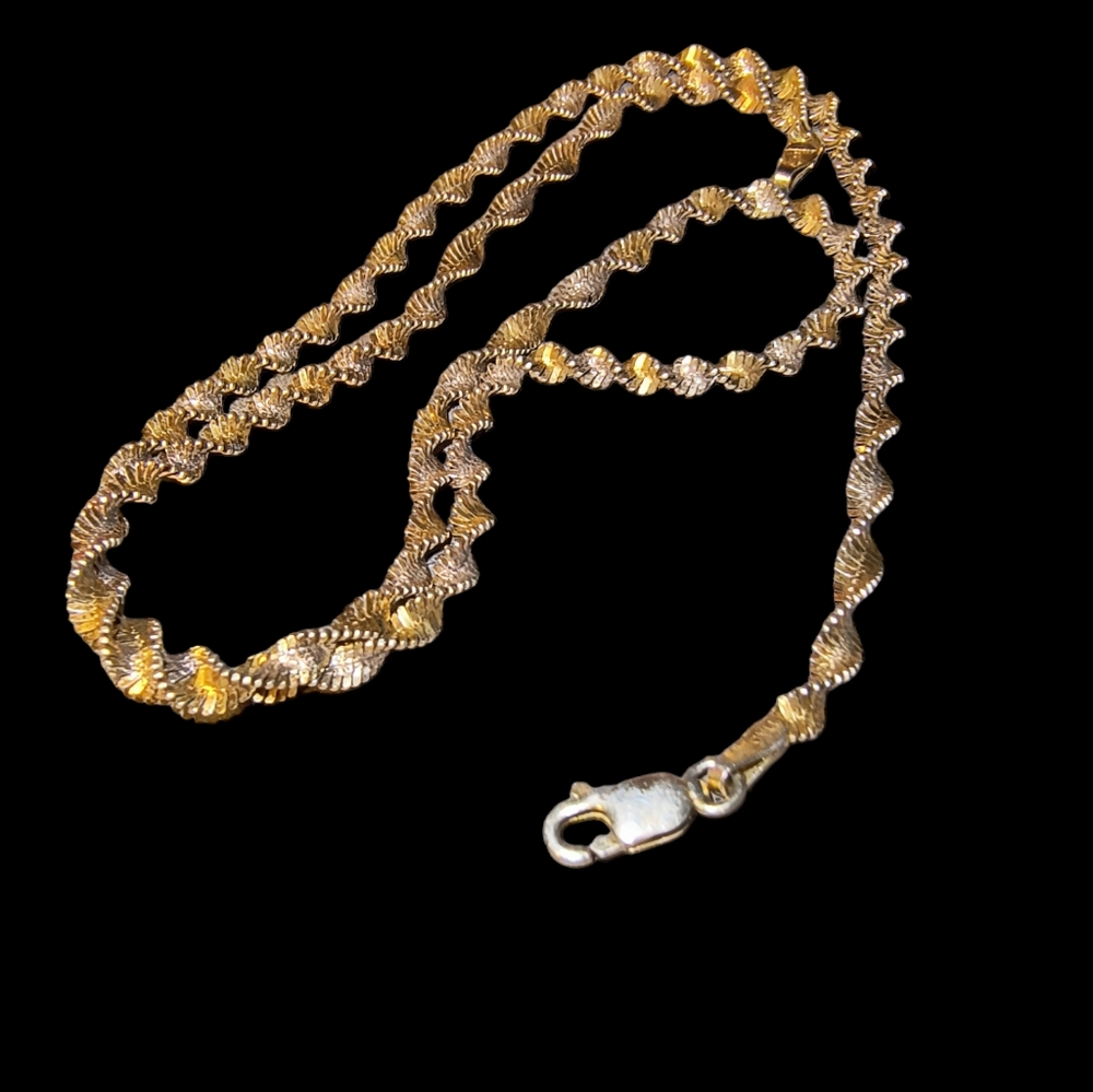Danecraft Sterling Silver & Gold Plated Twisted Herringbone Necklace Chain - Picture 3 of 10